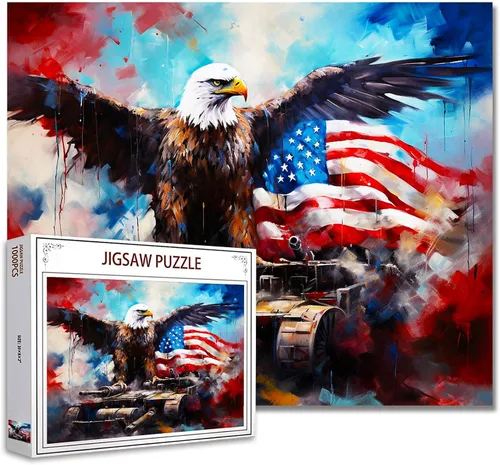 Miniatura 17 de Rompecabezas de 1000 piezas con la bandera americana y águila para adultos, rompecabezas del 4 de julio, para juegos de actividades familiares