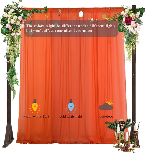 Miniatura 4 de DUOBAO Cortina de gasa naranja transparente de 10 pies, 2 paneles de 29 x 120 pulgadas, cortinas de tela de gasa para ceremonia de boda, cortinas