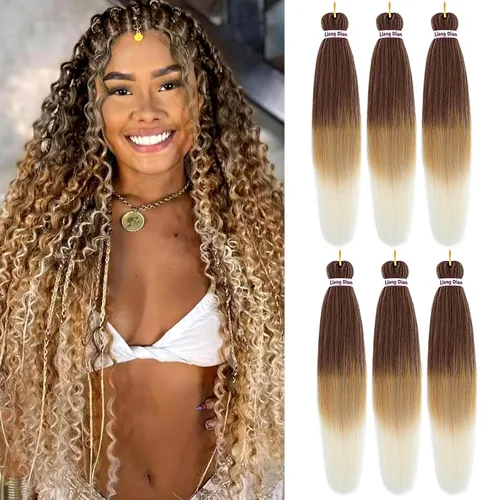 Miniatura 30 de Liang Dian Cabello para hacer trenzas, Cabello estirado para hacer trenzas, 12 pulgadas, 8 paquetes, color ombre púrpura, para sellar en agua