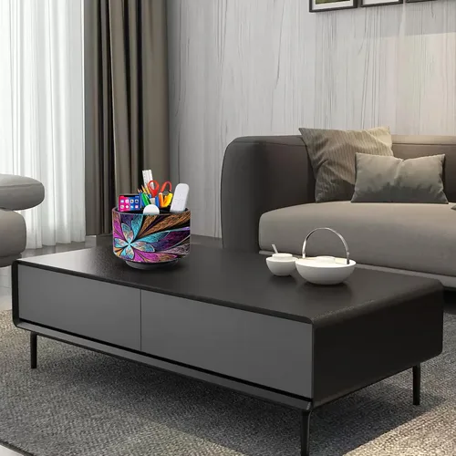 Miniatura 7 de Soporte para control remoto, organizador redondo de cuero para suministros de arte, papelería de cuero sintético, organizador de maquillaje