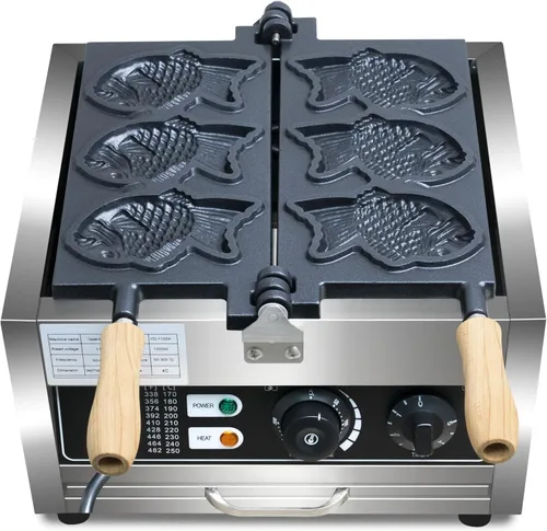 Miniatura 7 de Taiyaki - Máquina para hacer gofres de pescado, 3 unidades antiadherentes para hacer gofres eléctricos Taiyaki Baker con forma de pez, acero