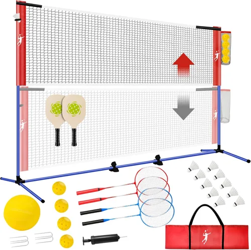 Miniatura 9 de Juego de red de bádminton de pickleball para patios traseros, juego combinado de voleibol portátil todo en uno con red ajustable, palas de voleibol
