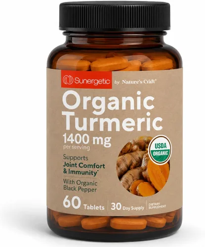 Suplemento de cúrcuma orgánico certificado por USDA, incluye cúrcuma orgánica y pimienta negra orgánica, 1,400 mg de cúrcuma por porción, 60