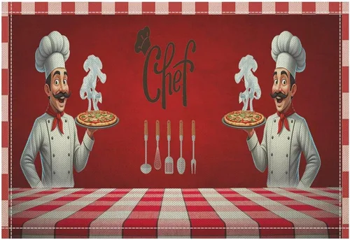Miniatura 12 de Juego de 4 manteles individuales con estampado de cocina de chef, restaurante, cocina, acuarela, manteles individuales de tela lavable para mesa