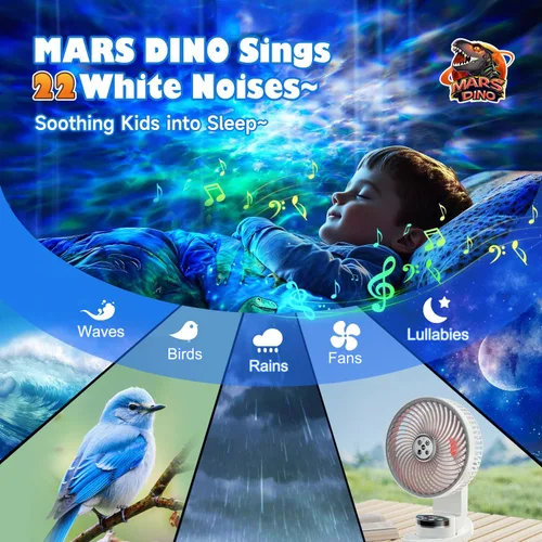 Miniatura 3 de Máquina de Sonido Nocturno para Bebés Proyector de Luz Nocturna de Dinosaurio, 22 Máquina de Ruido Blanco para Bebés con Altavoz Bluetooth 5.3