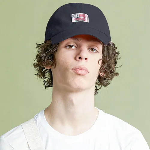 Miniatura 2 de Gorra de béisbol ajustable de perfil bajo 100% algodón con bandera de Estados Unidos y bordado