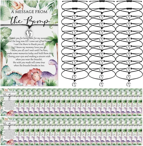 Miniatura 9 de Thyle 25 Juego de Pulseras Ajustables para Baby Shower con Mensaje de la Tarjeta de la Pancita, Huellas, Encanto para Invitados, Pulseras de Baby