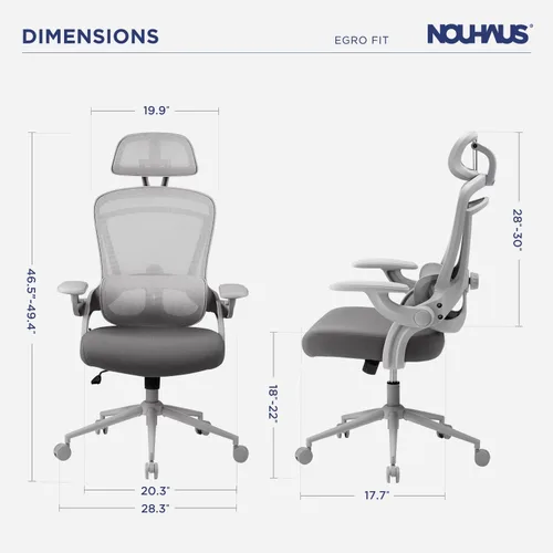 Miniatura 3 de Nouhaus Ergo Fit - Silla de oficina ergonómica de malla, respaldo alto, soporte lumbar ajustable, reposacabezas y reposabrazos abatibles ajustables