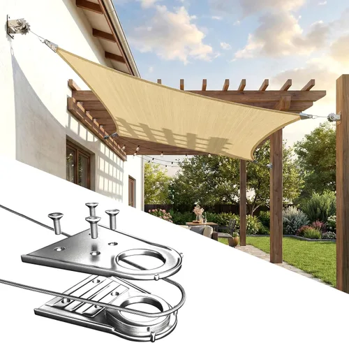 ColourTree Super Ring 16' x 24' Beige Rectangular Sun Shade Sail, Grado Comercial UPF50, Esquinas y Bordes Reforzados, Tela de 260 GSM de Alta
