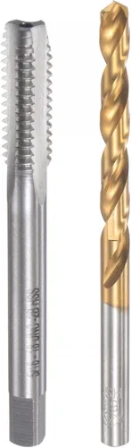 Miniatura 16 de uxcell 10-32 UNF Straight Flauta Thread Tap y 0.161 in Twist Drill Broca Set, titanio plateado 6542 Acero de alta velocidad Broca de perforación