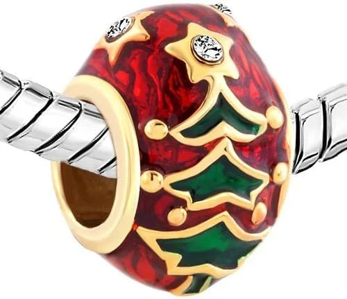 Miniatura 2 de Encantos abalorios de esmalte de árbol de Navidad encantados para pulseras de cadena de serpiente