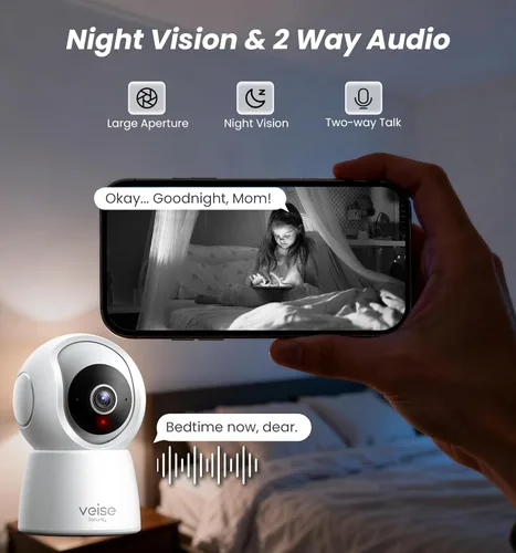 Miniatura 5 de Veise Cámara interior 2K para seguridad del hogar, monitor inalámbrico de 360° para mascotas y bebés con aplicación de teléfono, detección