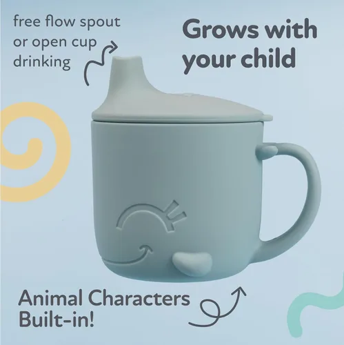 Miniatura 3 de Nuby Animal Friends Taza de silicona para beber - Taza para niños pequeños con un asa - 6+ meses - Ballena azul