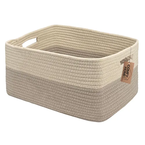 Miniatura 10 de COMFY-HOMI Cesta tejida de cuerda de algodón con asas para estantes, juguetes, libros, cestas de almacenamiento de tela para organizar, organizador