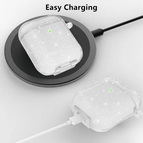 Miniatura 3 de Funda compatible con AirPods, funda de TPU suave para AirPods de 2 y 1 generación con bonito llavero de mariposa para niñas y mujeres