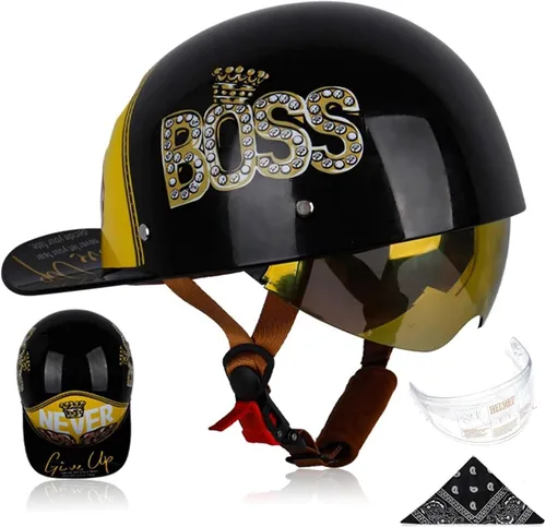 Miniatura 13 de Gorra de béisbol para motocicleta, 3 unidades, aprobado por DOT, estilo vintage, cara abierta, unisex, para adultos, medios cascos de doble lente