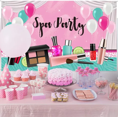 Miniatura 4 de Frienda Decoraciones para fiestas de spa, 71 x 43 pulgadas, telón de fondo rosa dulce de princesa, maquillaje de princesa, fondo de fotografía