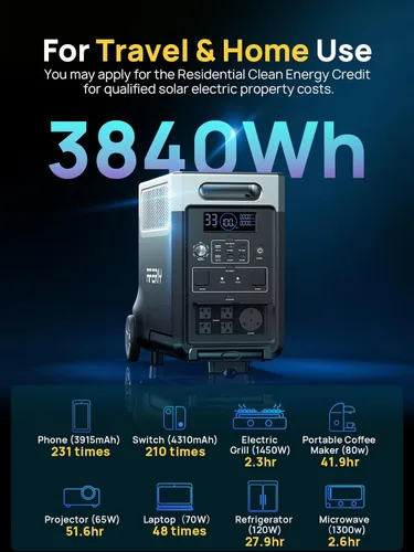 Miniatura 3 de AFERIY Estación de energía portátil de 3840Wh, tomas de corriente alterna de 120V x 5, carga rápida de 2.5H, estación de energía de batería LiFePO4