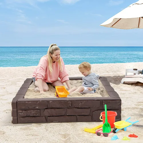 Miniatura 9 de Costzon Caja de arena para niños con cubierta, caja de arena de polietileno de alta densidad de 47 x 47 pulgadas con cubierta Oxford, forro Óxido