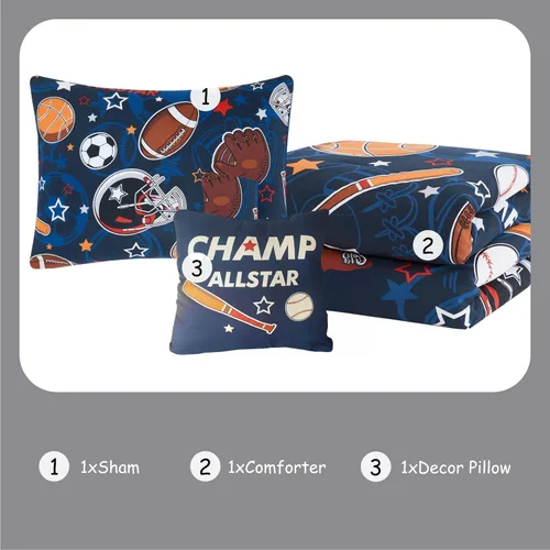 Miniatura 6 de Kaleido Space Juego de Edredón para Niños Tamaño Twin para Niños, Juego de Ropa de Cama de Juegos de Pelota que Brilla en la Oscuridad, 1 Edredón, 1
