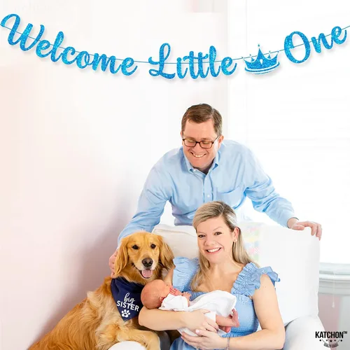 Miniatura 9 de KatchOn Cartel de bienvenida con purpurina Little One - Azul, 10 pies, sin bricolaje Cartel de bienvenida para decoración de baby shower para bebé
