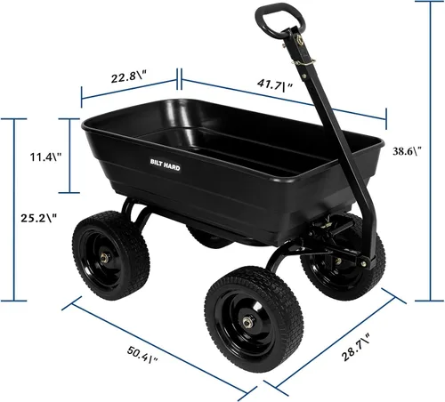 Miniatura 7 de BILT HARD Carro de volquete de jardín de polietileno de 7 pies cúbicos, 1200 libras sin neumáticos planos, liberación rápida, mango convertible 2