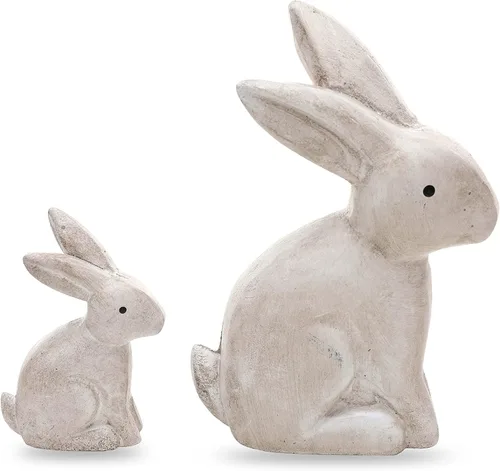 Miniatura 8 de DN DECONATION Decoraciones de Pascua, figuras de conejo blanco, estatuas de conejo de Pascua Wabi Sabi, juego de 2 para mesa de primavera