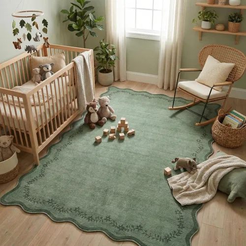 Miniatura 59 de GarveeHome Alfombra de entrada festoneada, 2 x 3, color azul sólido, lavable, alfombra floral para entrada interior, alfombra floral antideslizante