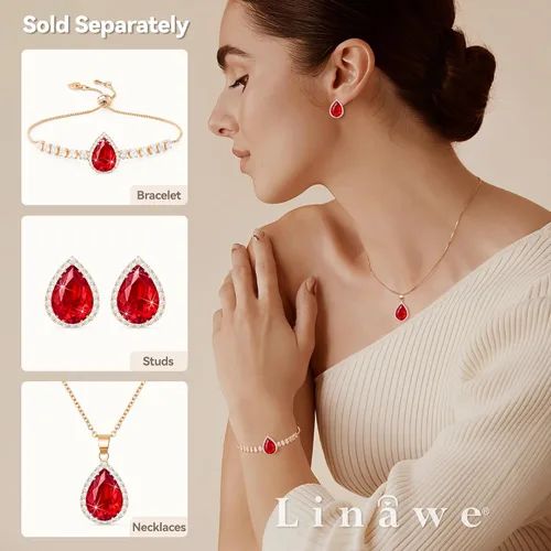 Miniatura 4 de Linawe - Collar de diamantes en forma de lágrima, collar con forma de pera, collar con dije de circonia cúbica y piedras preciosas, collar