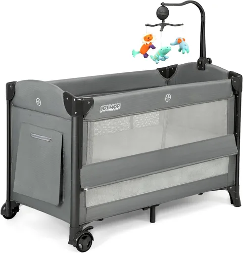 Miniatura 9 de JOYMOR Cuna para bebé, empacar y jugar con moisés y bolsa de transporte, se convierte en cama de noche con ruedas para niños y niñas (gris)