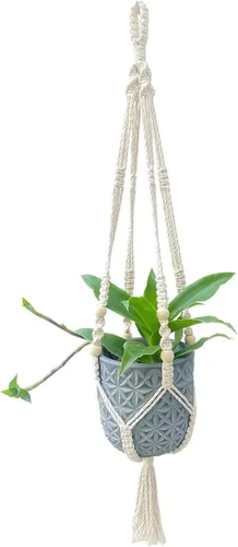 Miniatura 8 de Saigon Home Decor - Macetas colgantes de macramé para plantas de interior, colgador de plantas con cuentas de madera decorativas con borlas