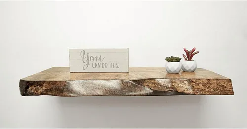 Miniatura 3 de Estante de pared con borde vivo de arce Estante de madera de arce natural con soportes de metal (soporte de pared moderno, 12 x 24 x 2 pulgadas)