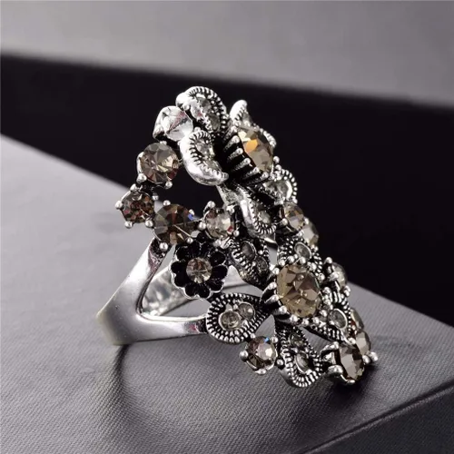 Miniatura 5 de Ai.Moichien - Anillos de diamantes de imitación chapados en plata, flor de boda, compromiso, eternidad, bandas anchas, aniversario, regalos vintage