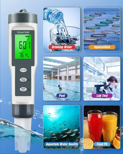 Miniatura 7 de Medidor de pH digital 3 en 1 con función TDS y temperatura, rango de medición de pH 0-14, precisión 0.01 de alta precisión, compensación automática