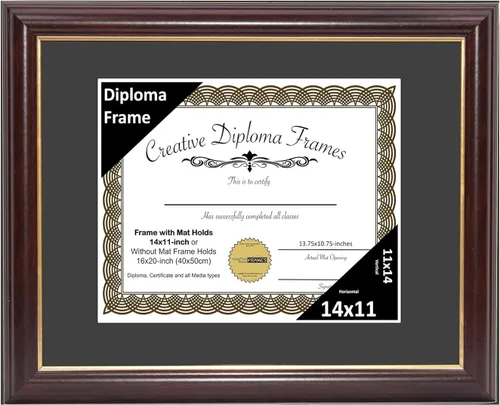 Miniatura 50 de Creative Picture Frames Marco para Diploma de Caoba con Borde Dorado de 12x16 pulgadas con Vidrio y Paspartú Negro y Colgadores de Pared Instalados