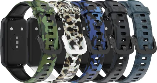 FitTurn Paquete de 5 bandas deportivas ajustables de goma de silicona con estampado de camuflaje, accesorios para HUAWEI Band 7/Honor Band 7 Fitness