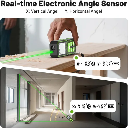 Miniatura 9 de Huepar Herramienta de medición láser verde de 330 pies con control de aplicación, medidor de distancia Bluetooth recargable de ± 1/16 pulgadas