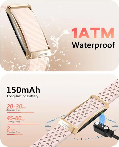 Miniatura 6 de Pulsera inteligente para mujer, rastreador de actividad de salud portátil, rastreador de sueño 24 horas, frecuencia cardíaca continua 24/7/7/presión