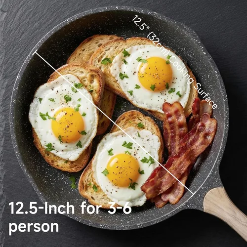 Miniatura 9 de JEETEE - Sartén antiadherente de 12.5 pulgadas, utensilios de cocina con revestimiento de piedra, sartén antiadherente para tortilla con mango Gris