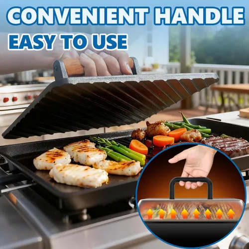 Miniatura 7 de SafBbcue Cubierta Domer Rectangular de Acero Inoxidable de 14" para Derretir Queso y Cobertura de Rociado & Plancha Rectangular de Hierro Fundido