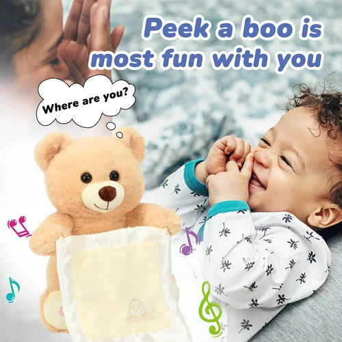 Miniatura 5 de Hopearl Peek A Boo Bear con manta de seguridad, interactivo, repite lo que dices, juguete de peluche musical que canto y habla, adorable animal
