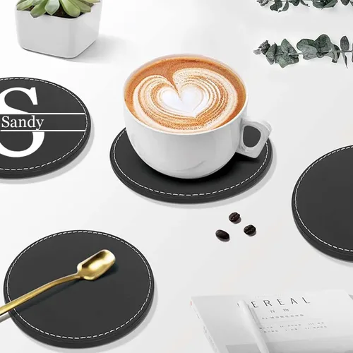 Miniatura 6 de Posavasos de cuero personalizados para bebidas, juego de 6 posavasos de café personalizados, posavasos personalizados con monograma grabado, regalos