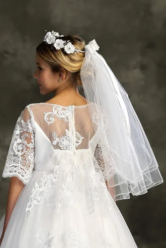 Miniatura 4 de iGirlDress Corona de flores blancas y perlas para niñas de primera comunión