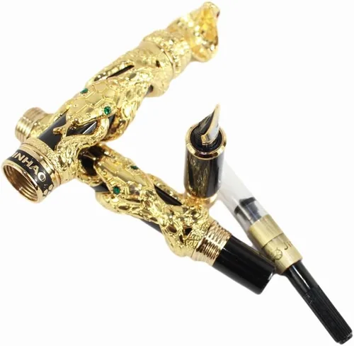 Miniatura 5 de Gullor Pluma Estilográfica Negro y Plata Antigua Serpiente Patrón 3D (dorado y negro)