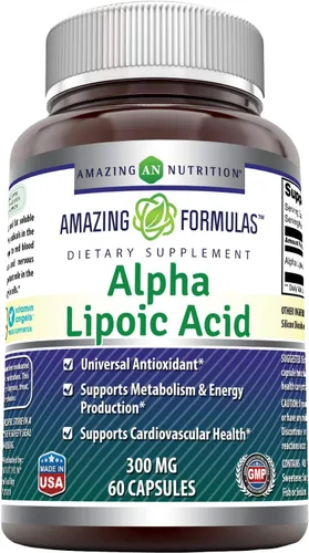 Amazing Formulas - Suplemento de cápsulas de ácido alfa lipoico de 300 mg, sin OMG, sin gluten, fabricado en Estados Unidos (60 unidades)