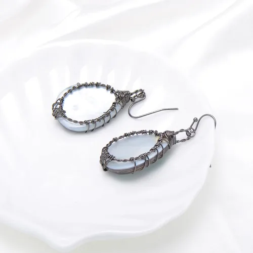 Miniatura 12 de Pendientes colgantes de concha de abulón en forma de lágrima para mujer