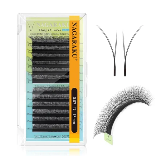 Miniatura 83 de Suministros de extensiones de pestañas NAGARAKU yy, pestañas falsas 0.05mm rizado D, bandeja mixta 8-12mm, prefabricadas 4D, abanico fácil, volumen