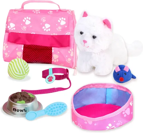 Miniatura 5 de Sophia's Juego de accesorios y accesorios dorados de felpa con correa, tazón de comida, cepillo, bola, hueso, cama, manta y transportador