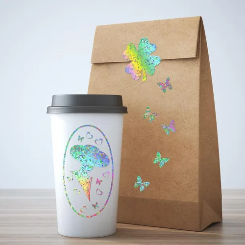Miniatura 7 de Outus 24 hojas de papel adhesivo holográfico, hojas de laminado holográfico, láminas de superposición transparente, laminación adhesiva de vinilo