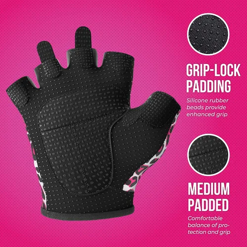 Miniatura 2 de Contraband Pink Label 5297 Design Series - Guantes de levantamiento y remo con estampado de leopardo (par) – Ligero vegano medio acolchado